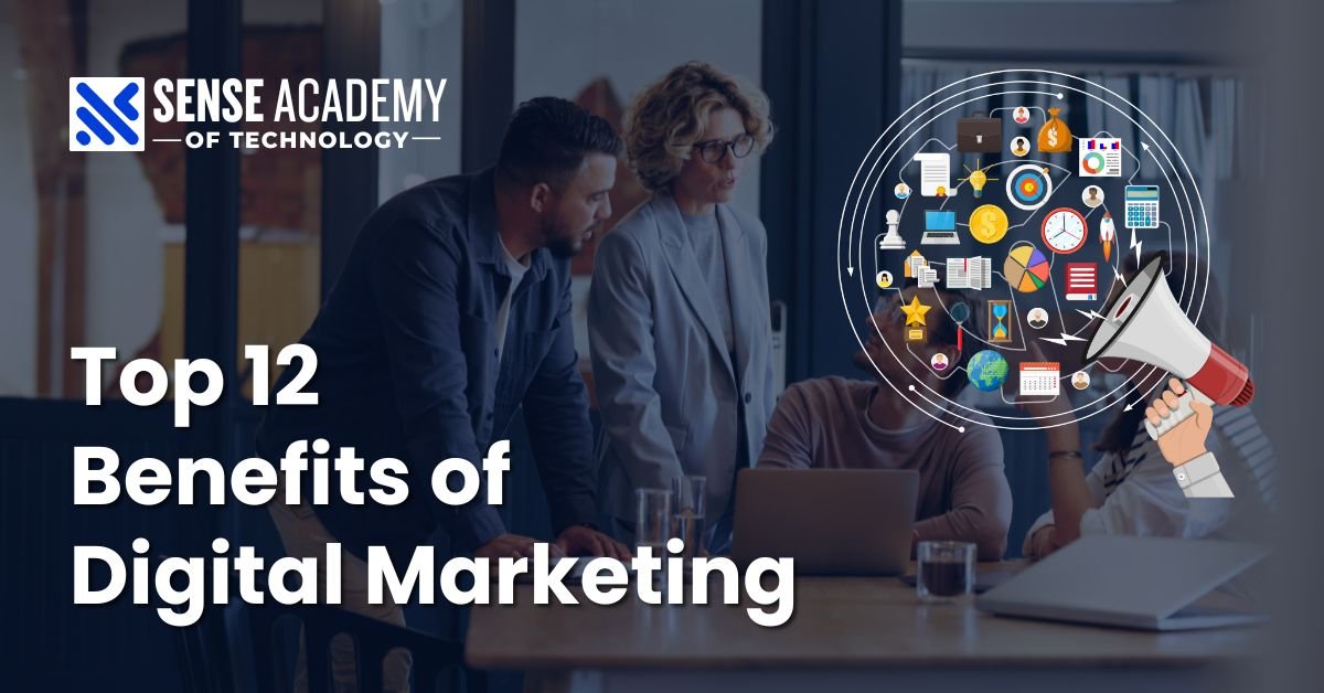 A group discussing digital marketing concepts while displaying images that shows how it helps in online business expansion