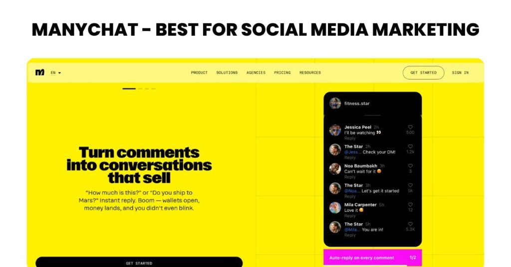 Picture showing "ManyChat - Best for Social Media Marketing"