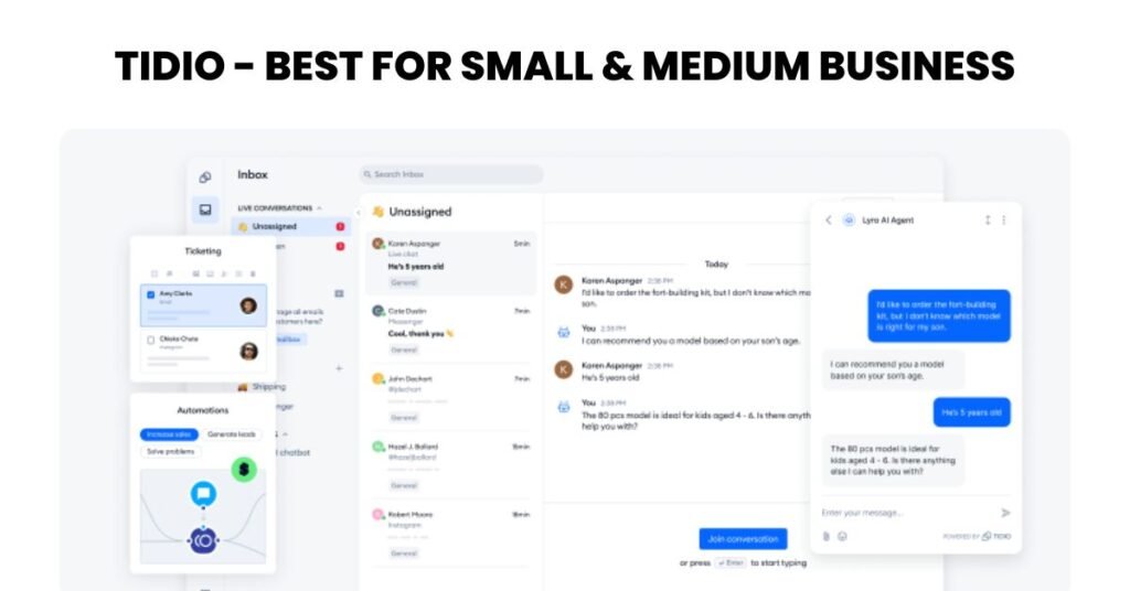 Picture describing "Tidio - Best for Small & Medium Business"